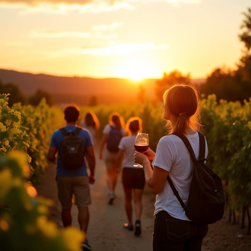 Tour guiado entre viñedos al atardecer