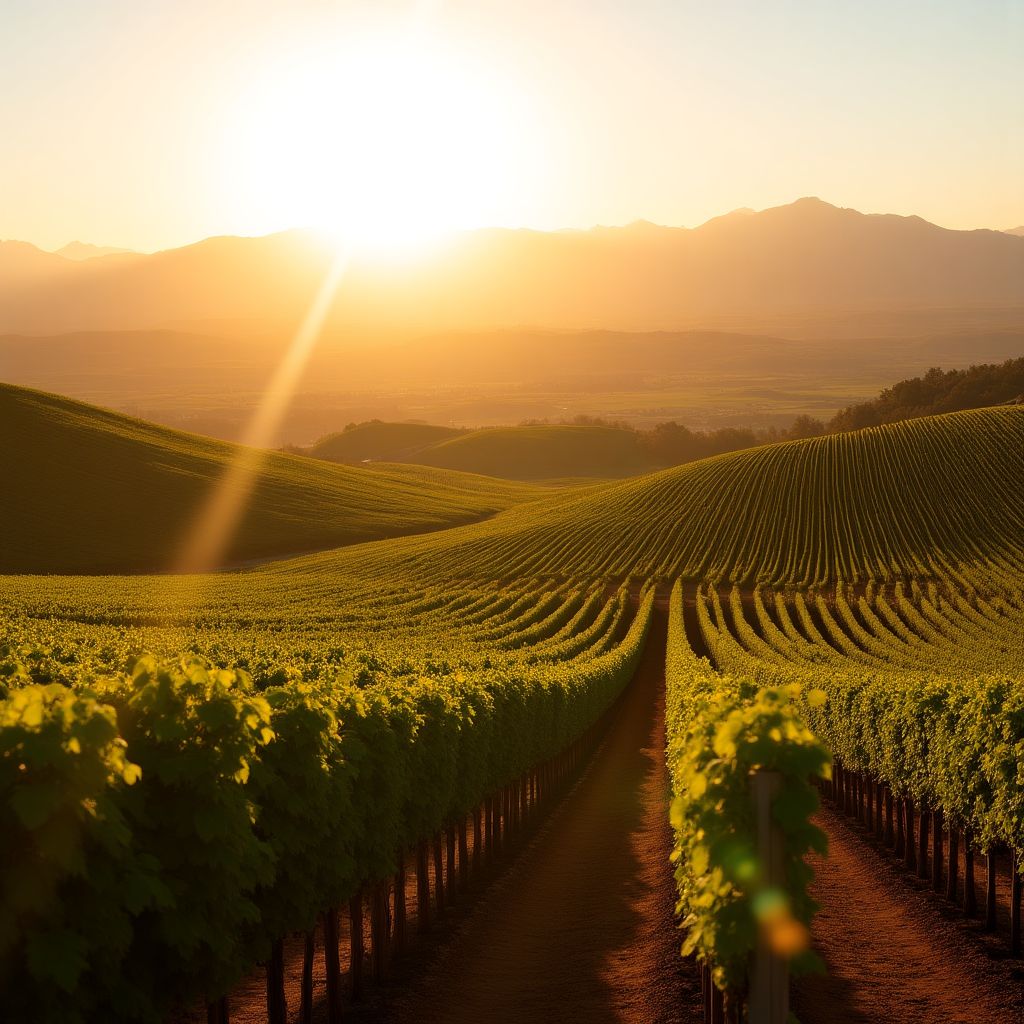 Panorámica de los viñedos de Mendoza con montañas de los Andes al fondo