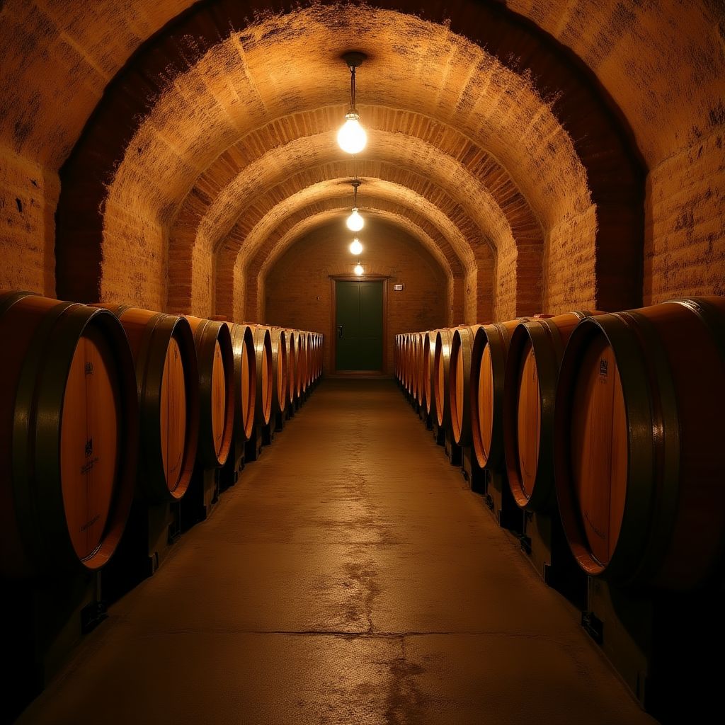 Barricas en bodega tradicional